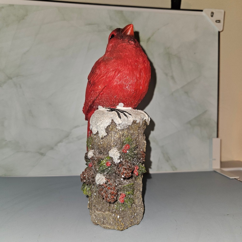 Cardinal Bird Figurine Winter Decor Faux‎ Wood Pinecone Accent Holiday